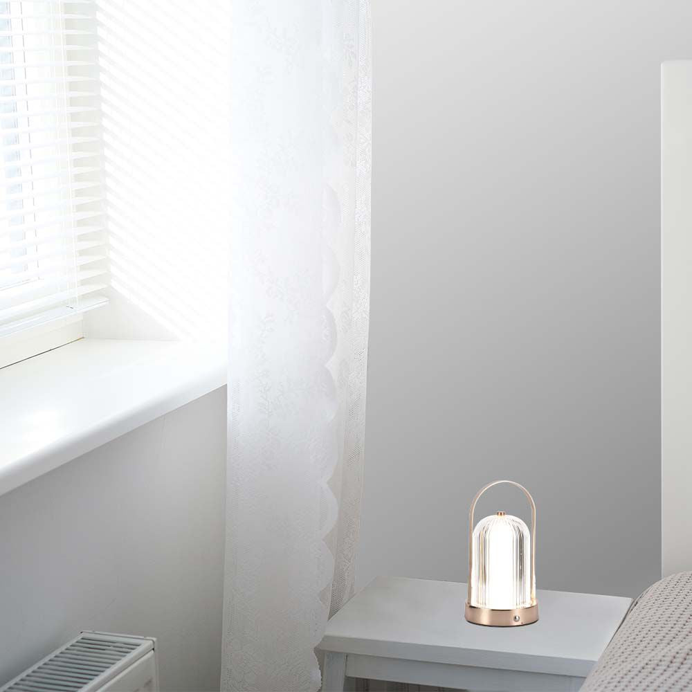 Lampka nocna LED zasilana bateryjnie / Wysokość:19cm / Bateria 1800mAh / Ściemnianie przez dotyk / Barwa:3w1 / Obudowa: Brązowa