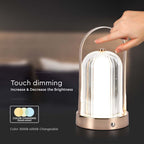 Lampka nocna LED zasilana bateryjnie / Wysokość:19cm / Bateria 1800mAh / Ściemnianie przez dotyk / Barwa:3w1 / Obudowa: Brązowa