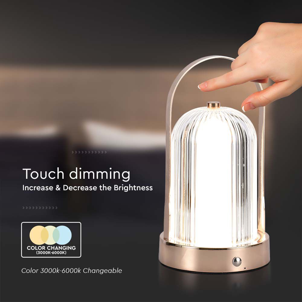 Lampka nocna LED zasilana bateryjnie / Wysokość:19cm / Bateria 1800mAh / Ściemnianie przez dotyk / Barwa:3w1 / Obudowa: Brązowa