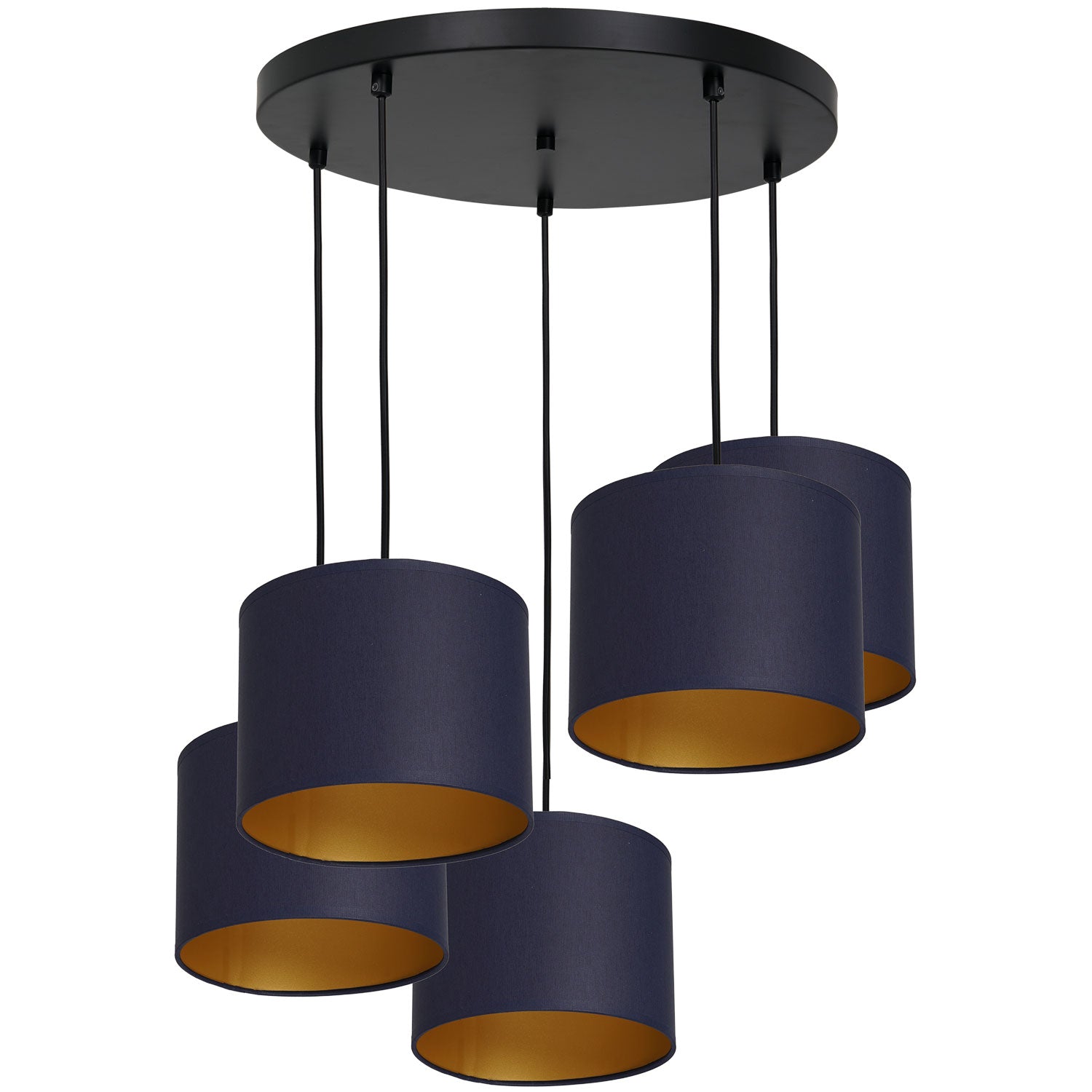 żyrandol Arden talerz dia 440, black, cylinder shade dia 180, h 150 navy blue/gold 5xE27