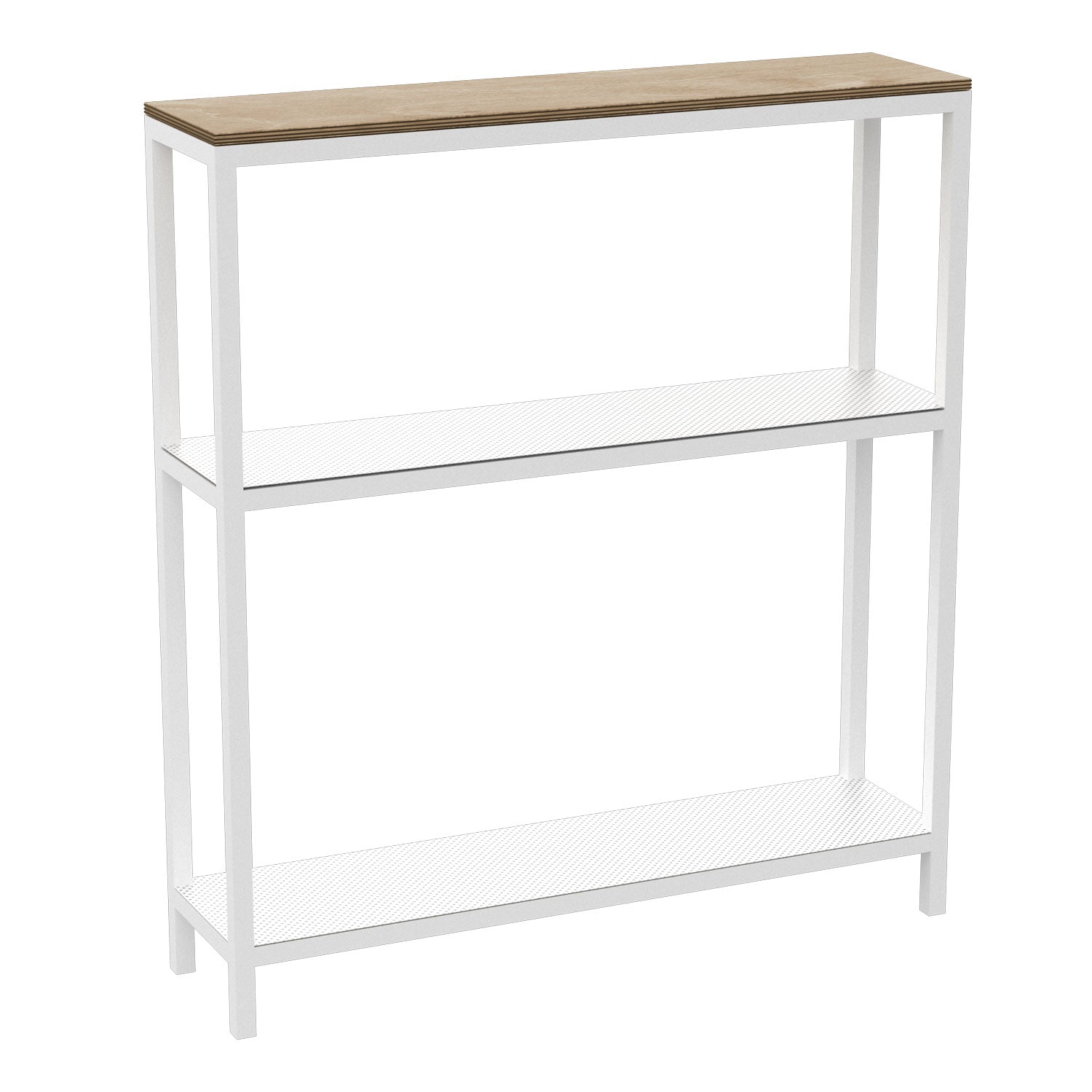 3-tiered console with plywood top, white