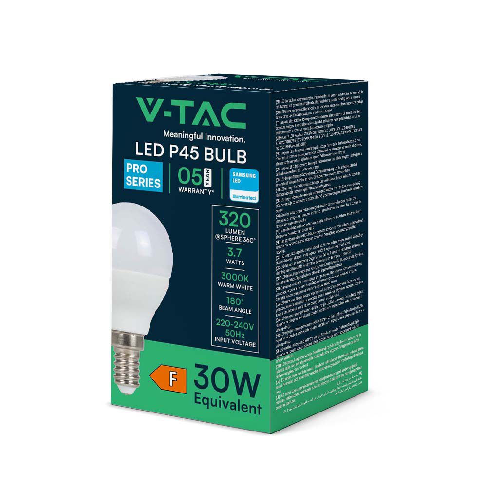 3.7W P45 Żarówka plastikowa LED / Chip Samsung / Barwa: 3000K / Trzonek: E14