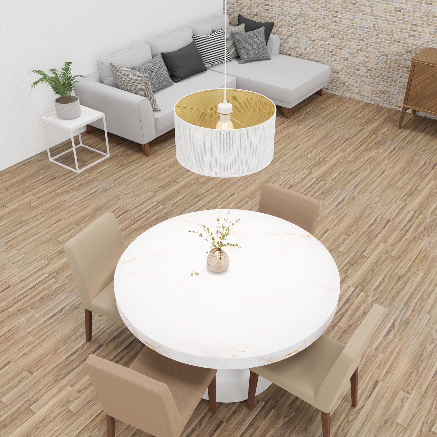 żyrandol Loft shade white, cylinder shade dia 400, h 200 white/gold 1xE27