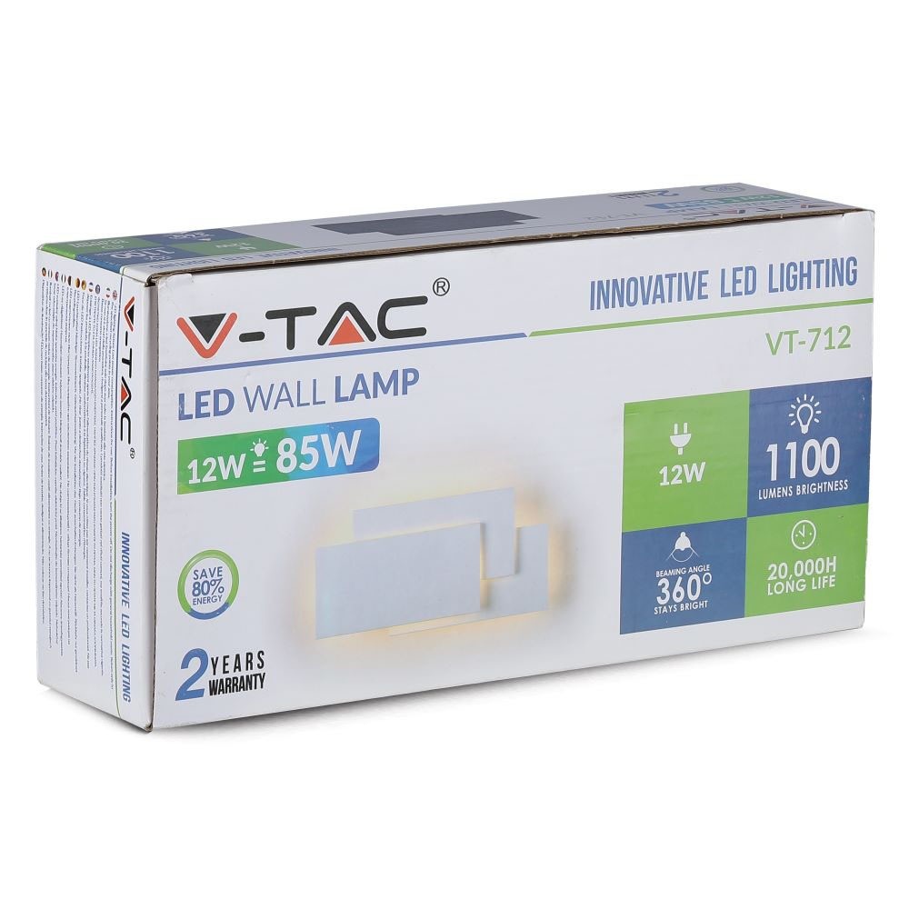 12W Lampa ścienna LED / Barwa:3000K / IP20 / Obudowa: Biała