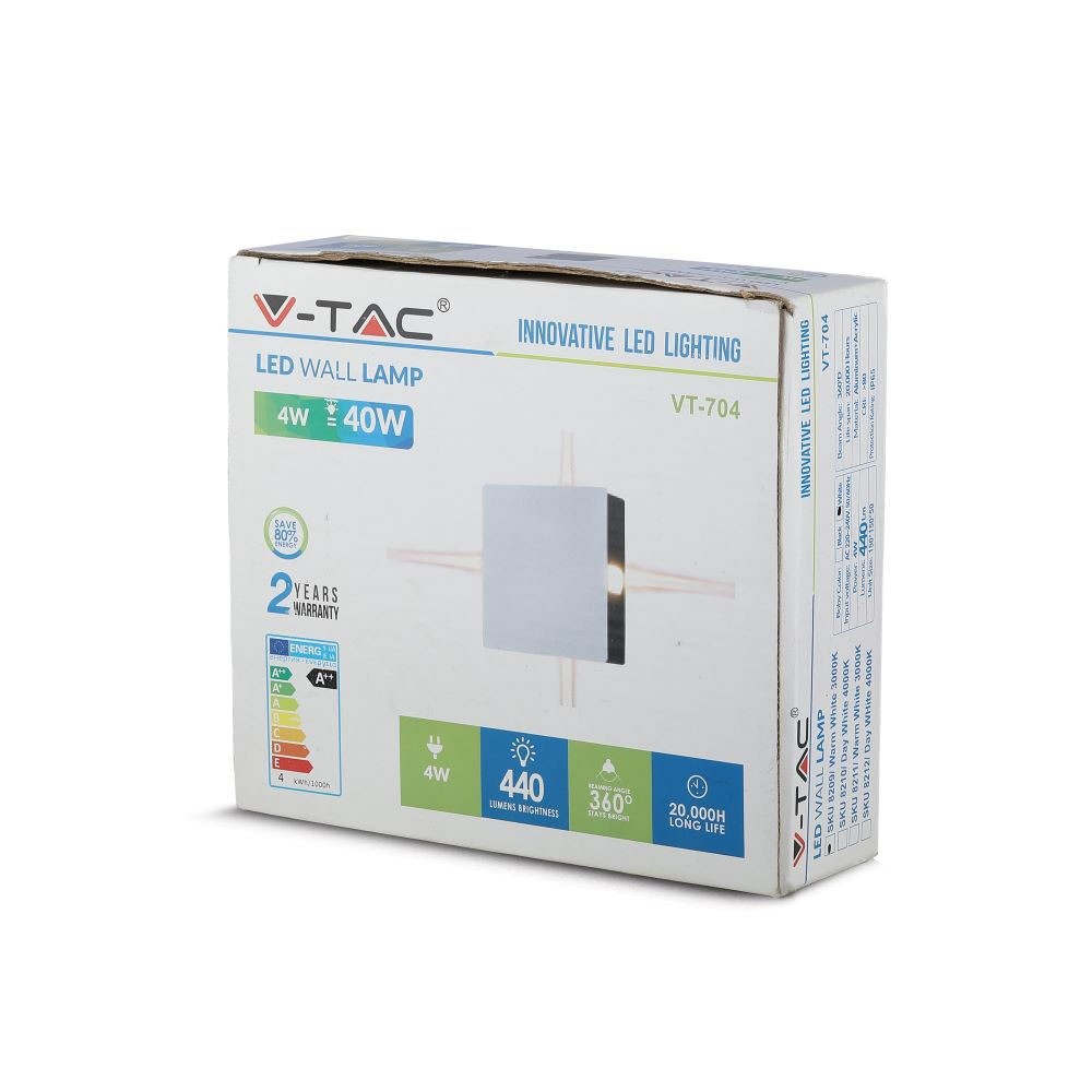 4W Lampa ścienna LED / Barwa:3000K / IP65 / Obudowa: Biała / Kwadratowa