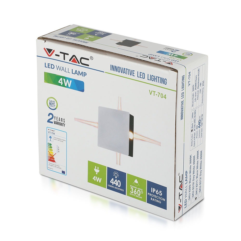 4W Lampa ścienna LED / Barwa:3000K / IP65 / Obudowa: Czarna / Kwadratowa