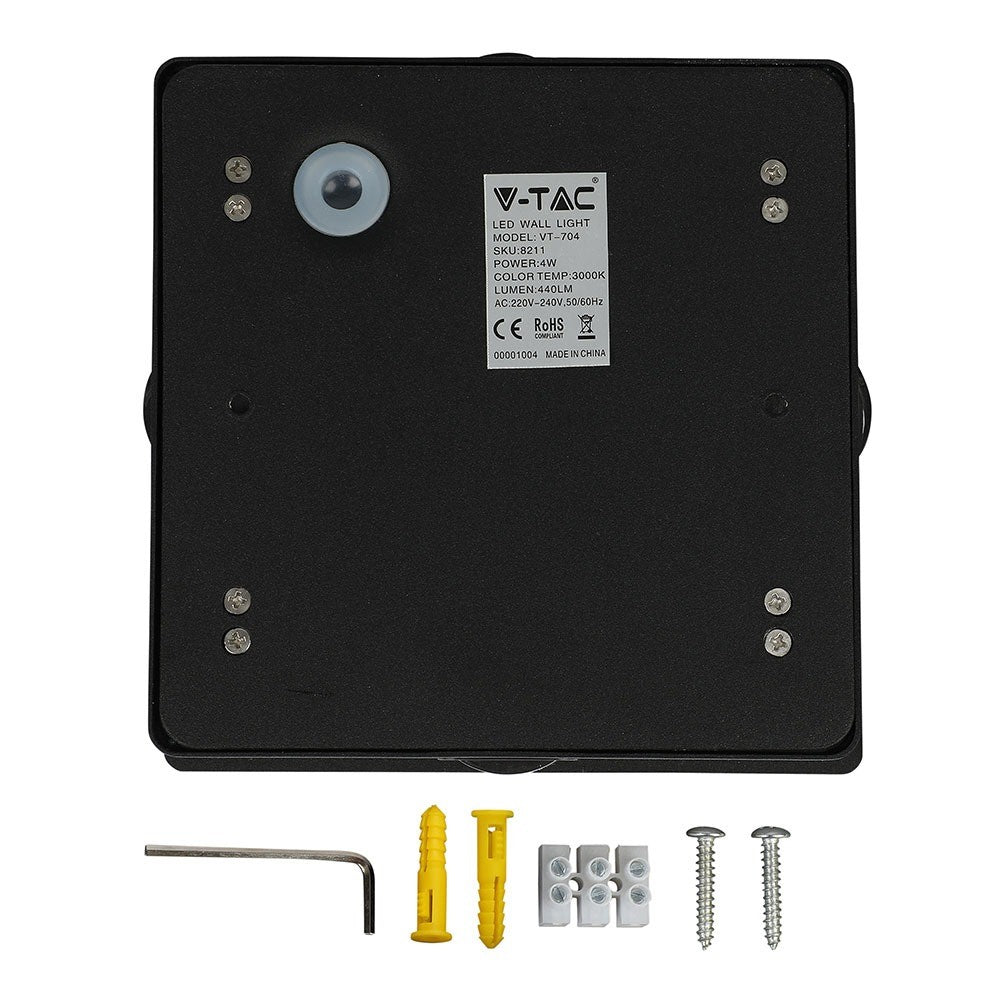 4W Lampa ścienna LED / Barwa:3000K / IP65 / Obudowa: Czarna / Kwadratowa