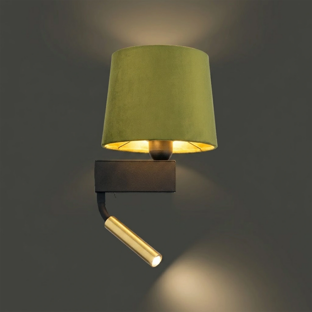 Nowodvorski Kinkiet z włącznikiem CHILLIN 10W only LED 50/60Hz - Aksamit - Zielono-złoty 8214 - lampa włączona
