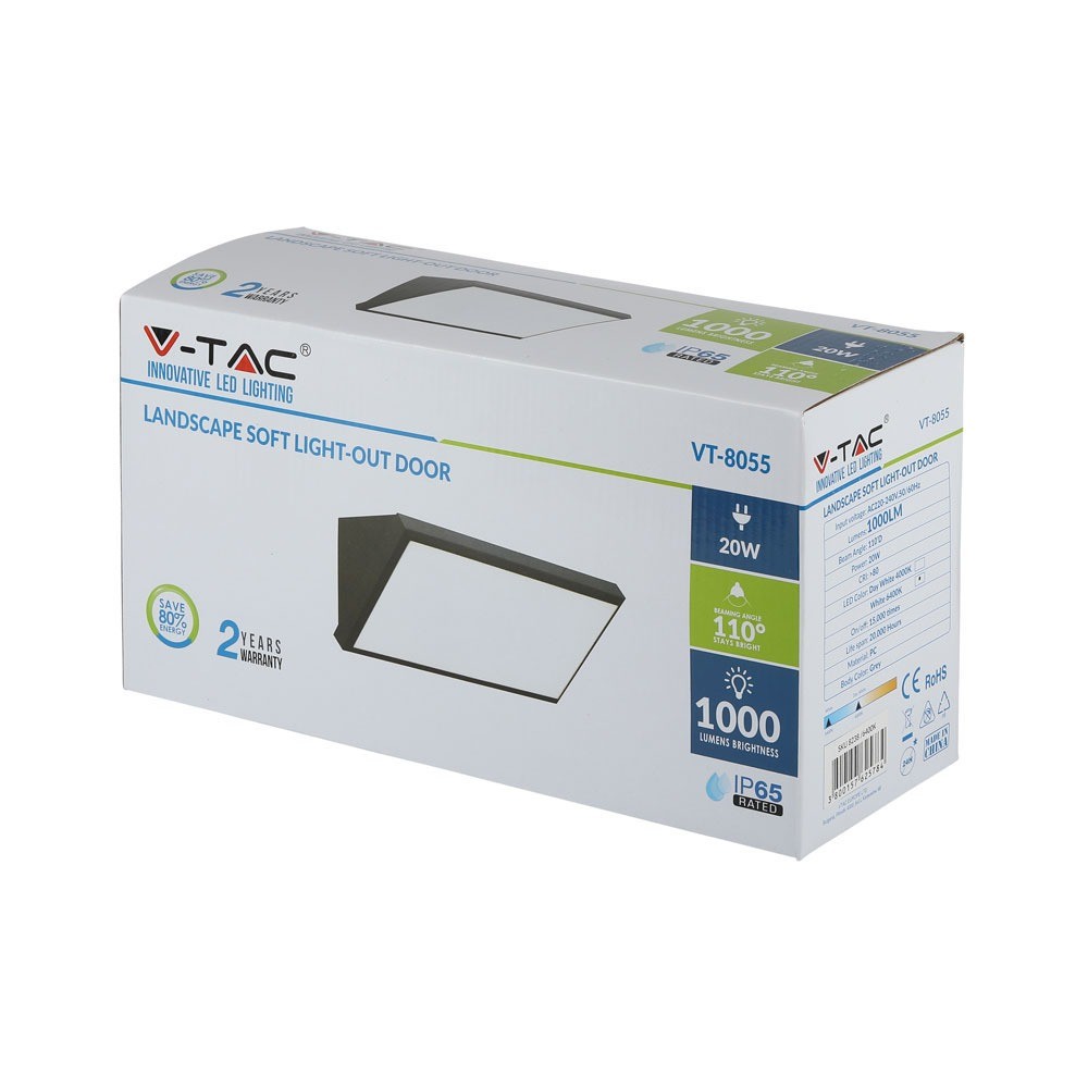 20W Lampa ścienna LED / Barwa:6400K / Obudowa: Szara
