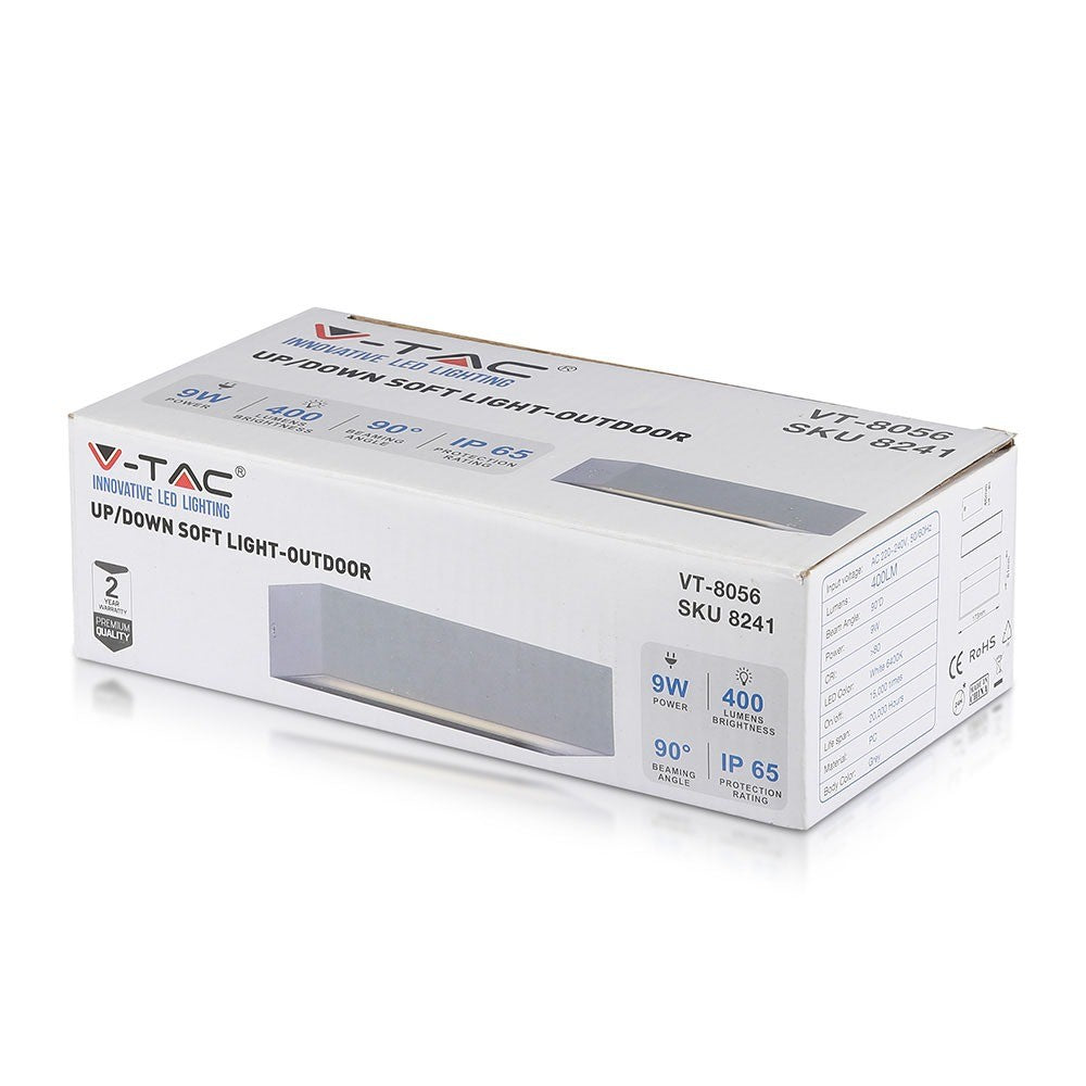 9W Lampa ścienna LED / Kierunek: Góra-Dół / Barwa:4000K / Obudowa: Szary