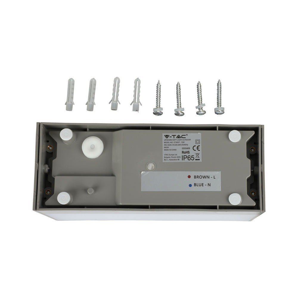 12W Lampa ścienna LED / Kierunek: Góra-Dół / Barwa:4000K / Obudowa: Szara