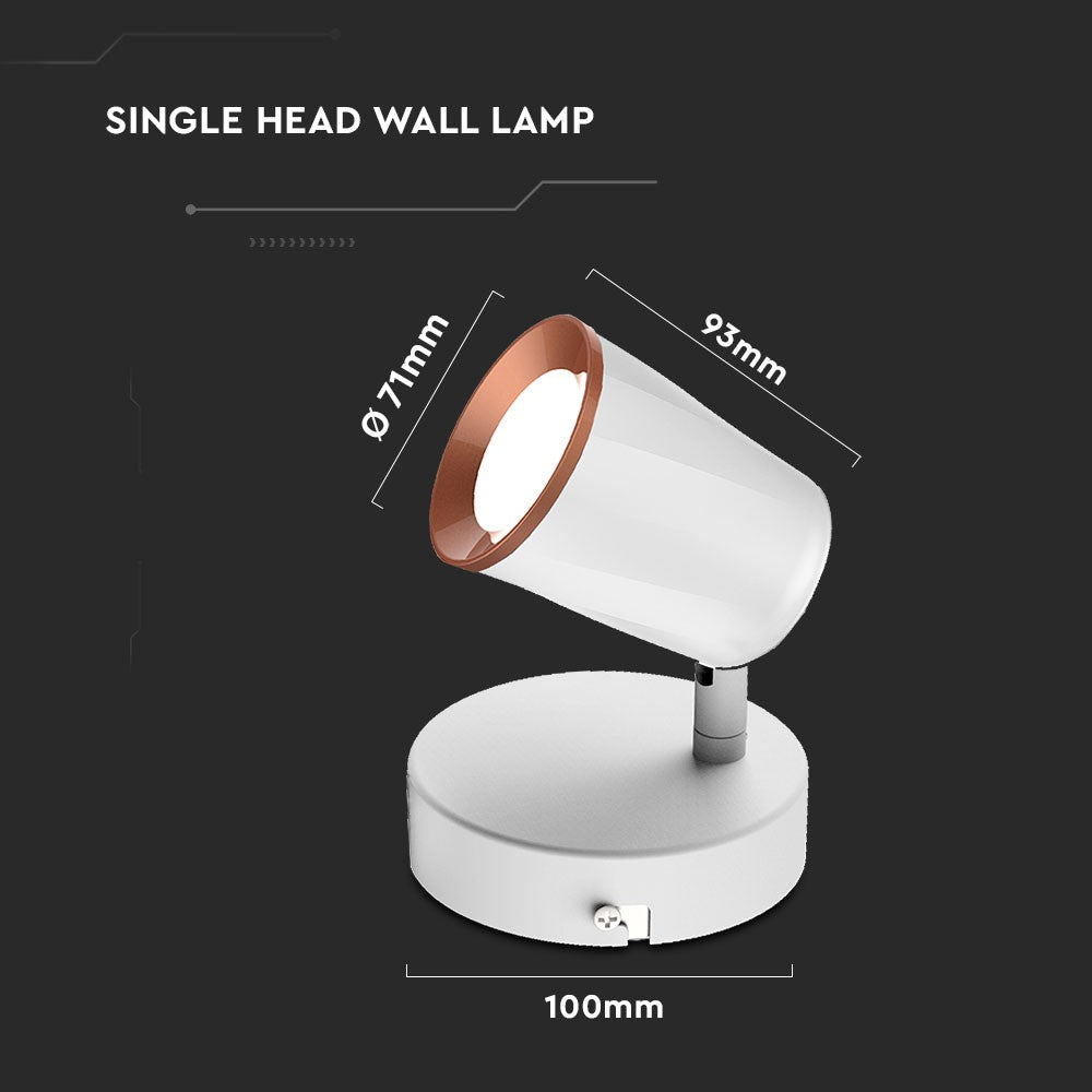 6W Kinkiet LED / Barwa: 4000K / Biały - Pierścień miedź
