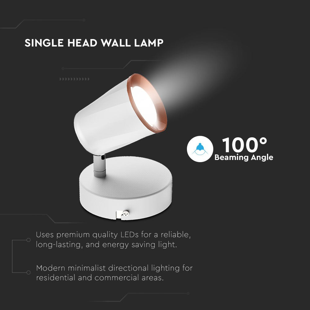 6W Kinkiet LED / Barwa: 4000K / Biały - Pierścień miedź