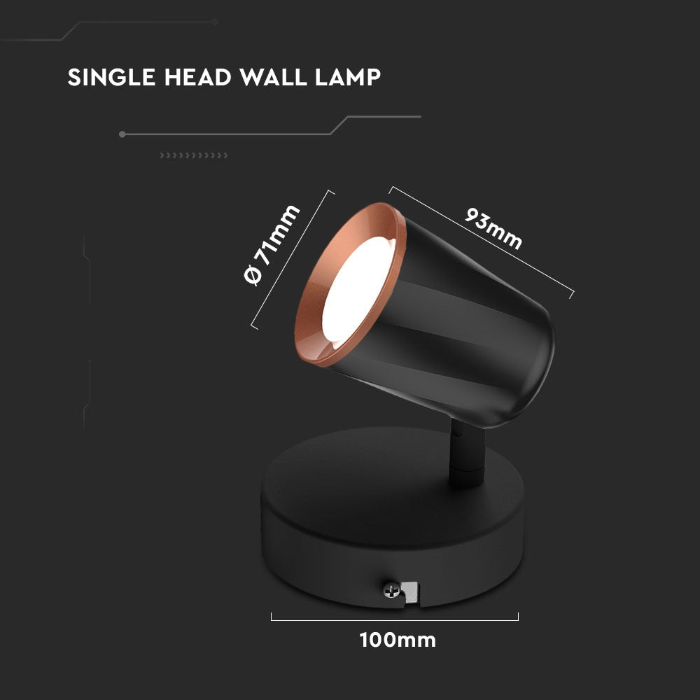 6W Kinkiet LED / Barwa: 4000K / Czarny - Pierścień miedź