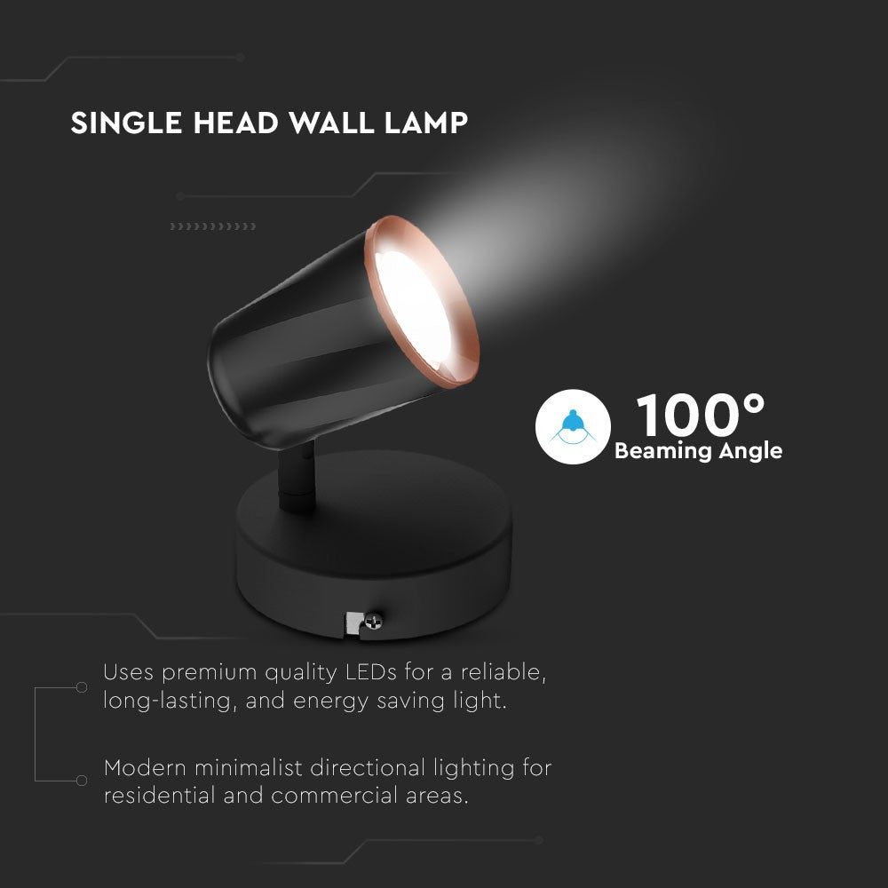 6W Kinkiet LED / Barwa: 3000K / Czarny - Pierścień miedź