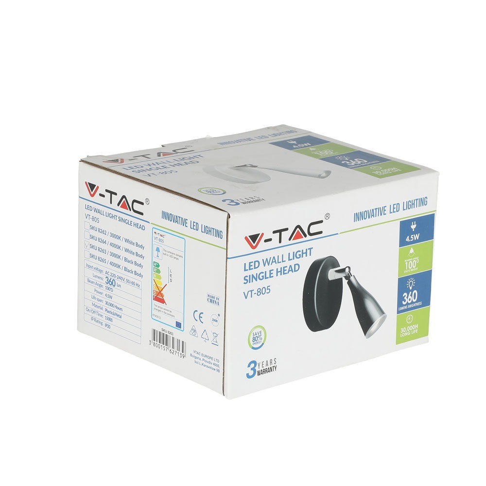 4.5W Kinkiet LED / Barwa:3000K / Czarny