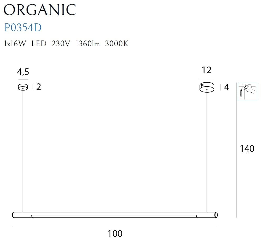 Maxlight Lampa wisząca Organic Horizon 100cm - Stal nierdzewna + akryl - Czarny P0354D