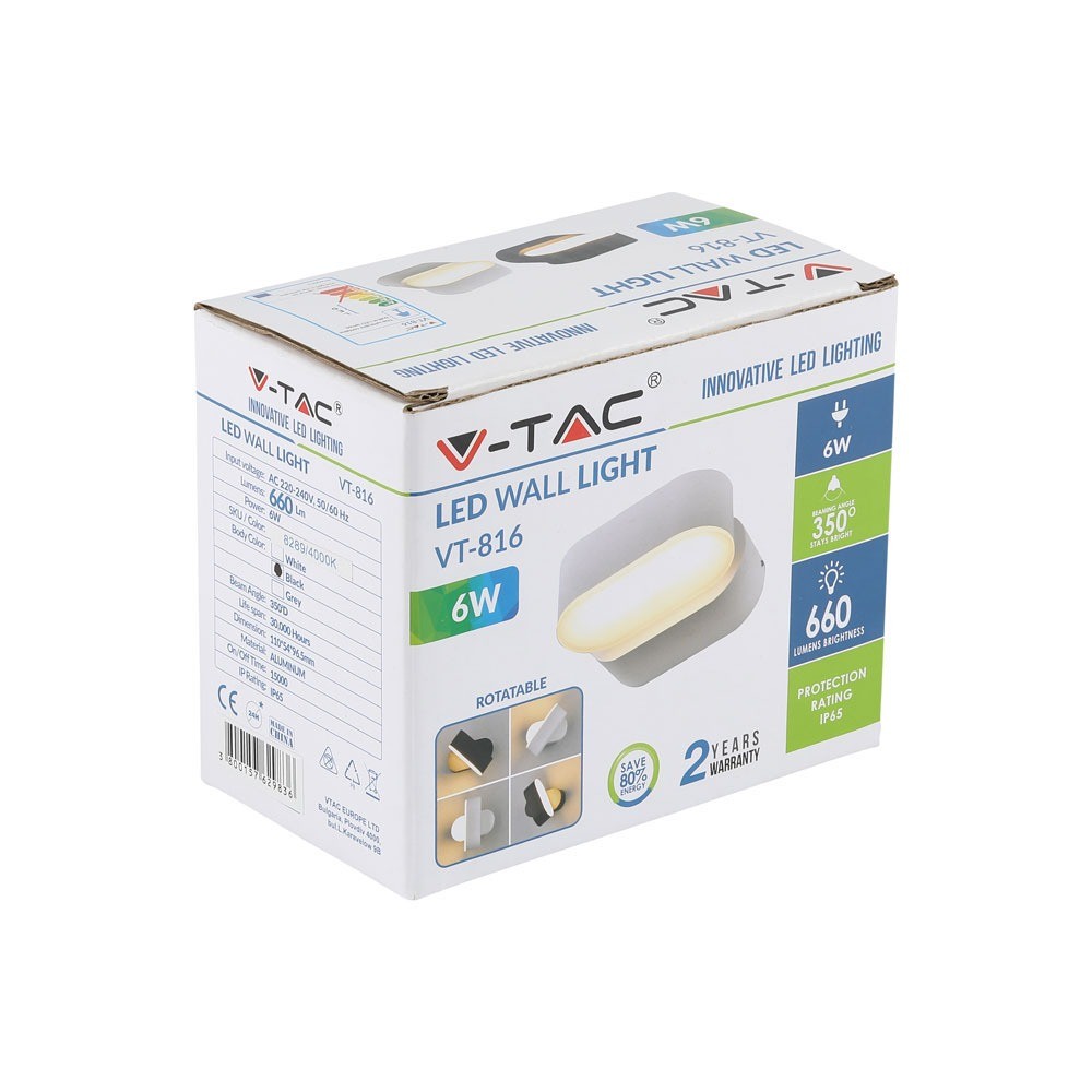 6W Lampa ścienna LED / Barwa:4000K / Obudowa: Czarna