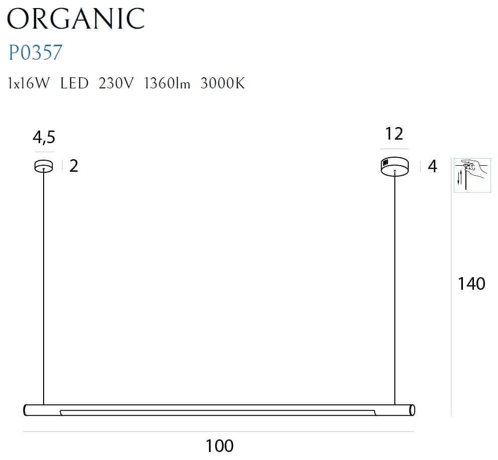 Maxlight Lampa wisząca Organic Horizon 100cm - Stal nierdzewna + akryl - Biały P0357D