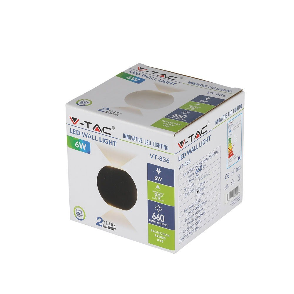 6W Lampa ścienna LED / Barwa:3000K / Obudowa: Czarna