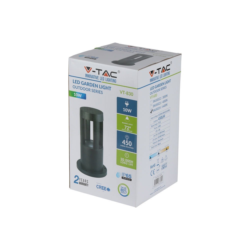 10W Słupek ogrodowy / Barwa:3000K / Obudowa: Czarna / Wysokość 25 cm
