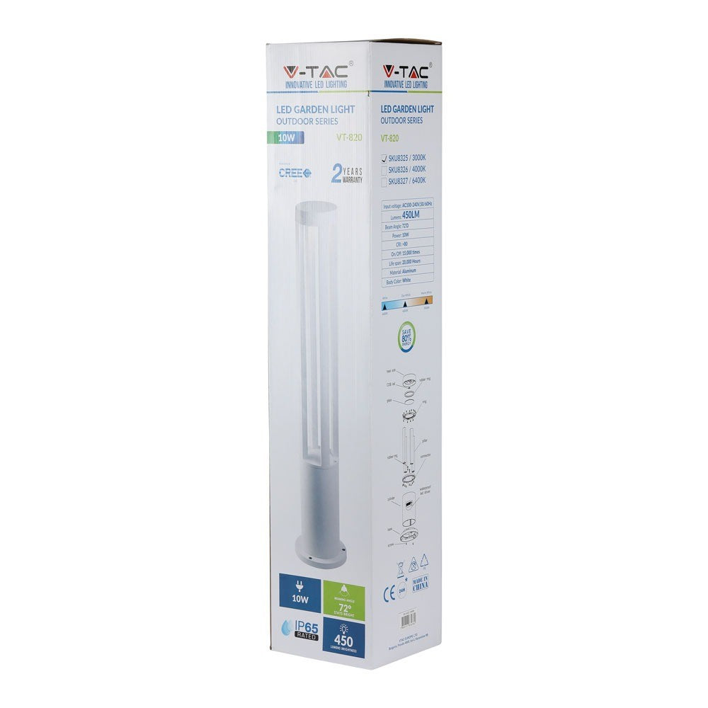 10W Słupek ogrodowy / Barwa:6400K / Obudowa: Biała / Wysokość 80 cm