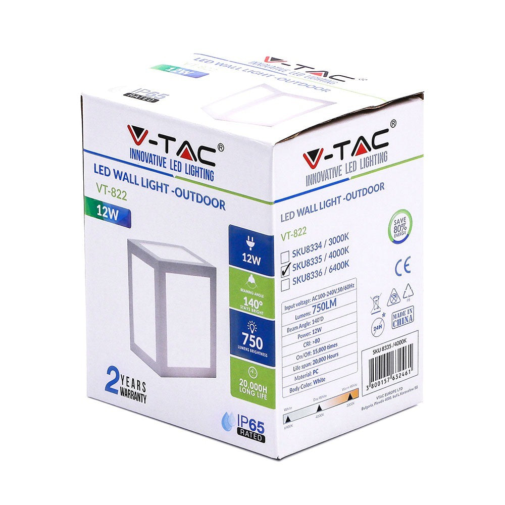 12W Lampa ścienna LED / Barwa:3000K / Obudowa: Biała