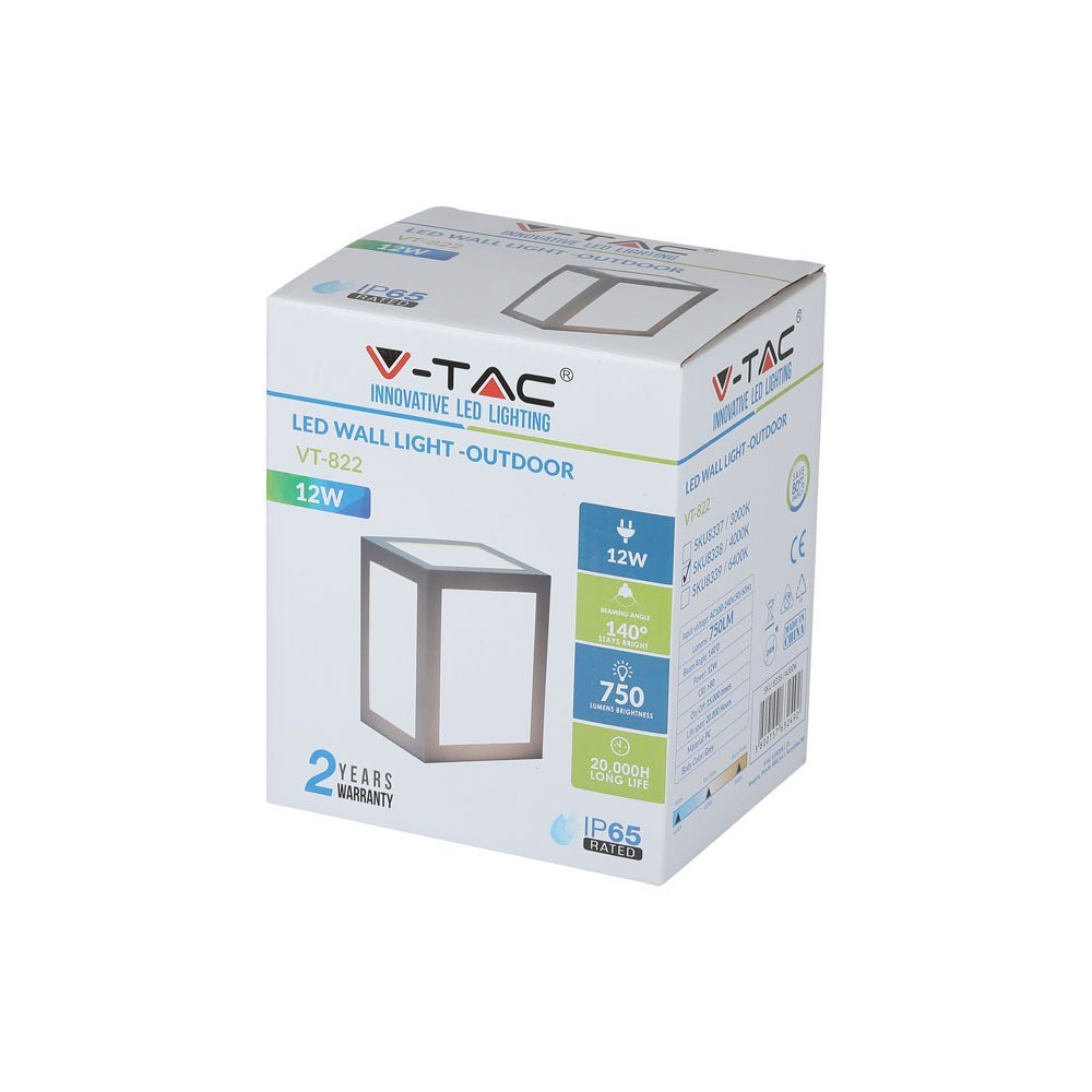 12W Lampa ścienna LED / Barwa:4000K / Obudowa: Szara
