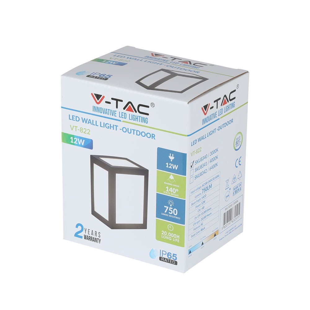 12W Lampa ścienna LED / Barwa:6400K / Obudowa: Czarna