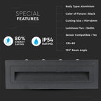 6W Oprawa Schodowa LED / Barwa:4000K / Obudowa: Czarna