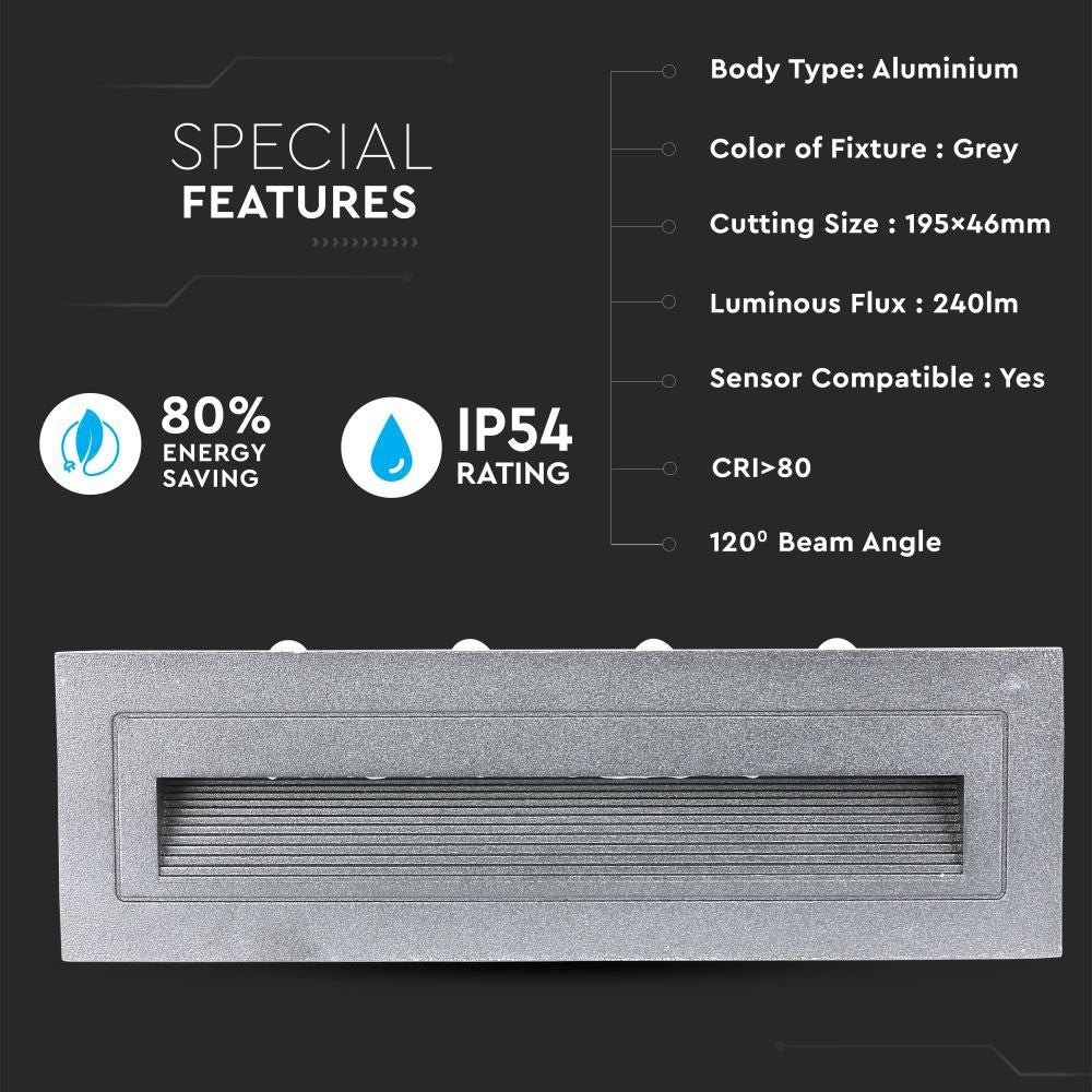 6W Oprawa Schodowa LED / Barwa:4000K / Obudowa: Szara
