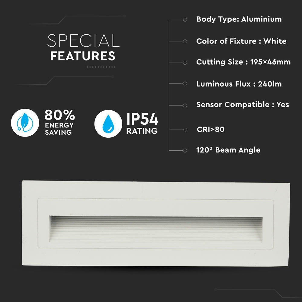 6W Oprawa Schodowa LED / Barwa:4000K / Obudowa: Biała
