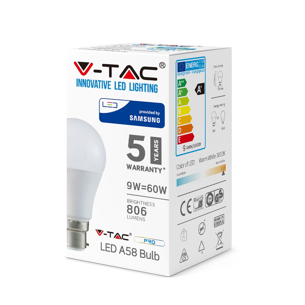 9W A58 Żarówka LED / Chip SAMSUNG / Barwa:4000K / Trzonek:B22