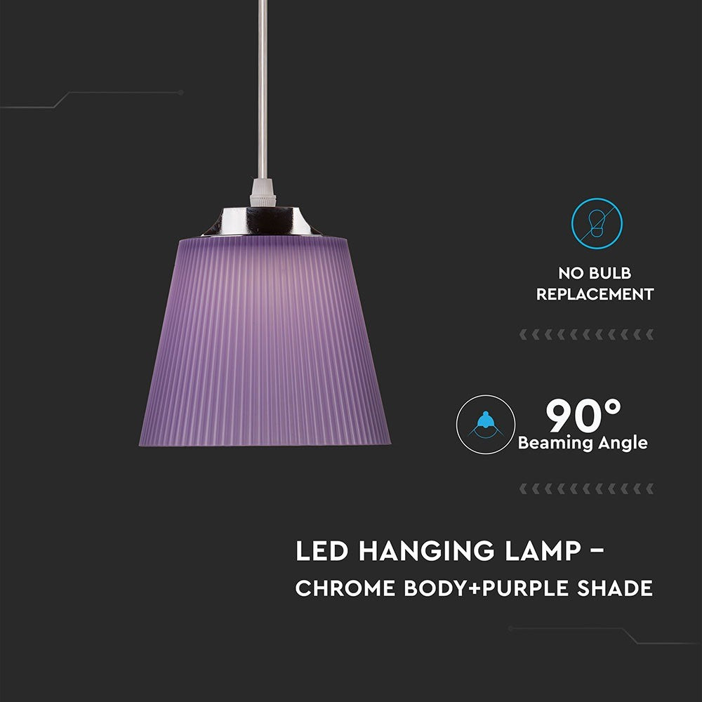 7W Lampa wisząca / Barwa:4000K / Klosz: Purpurowy / Chrom