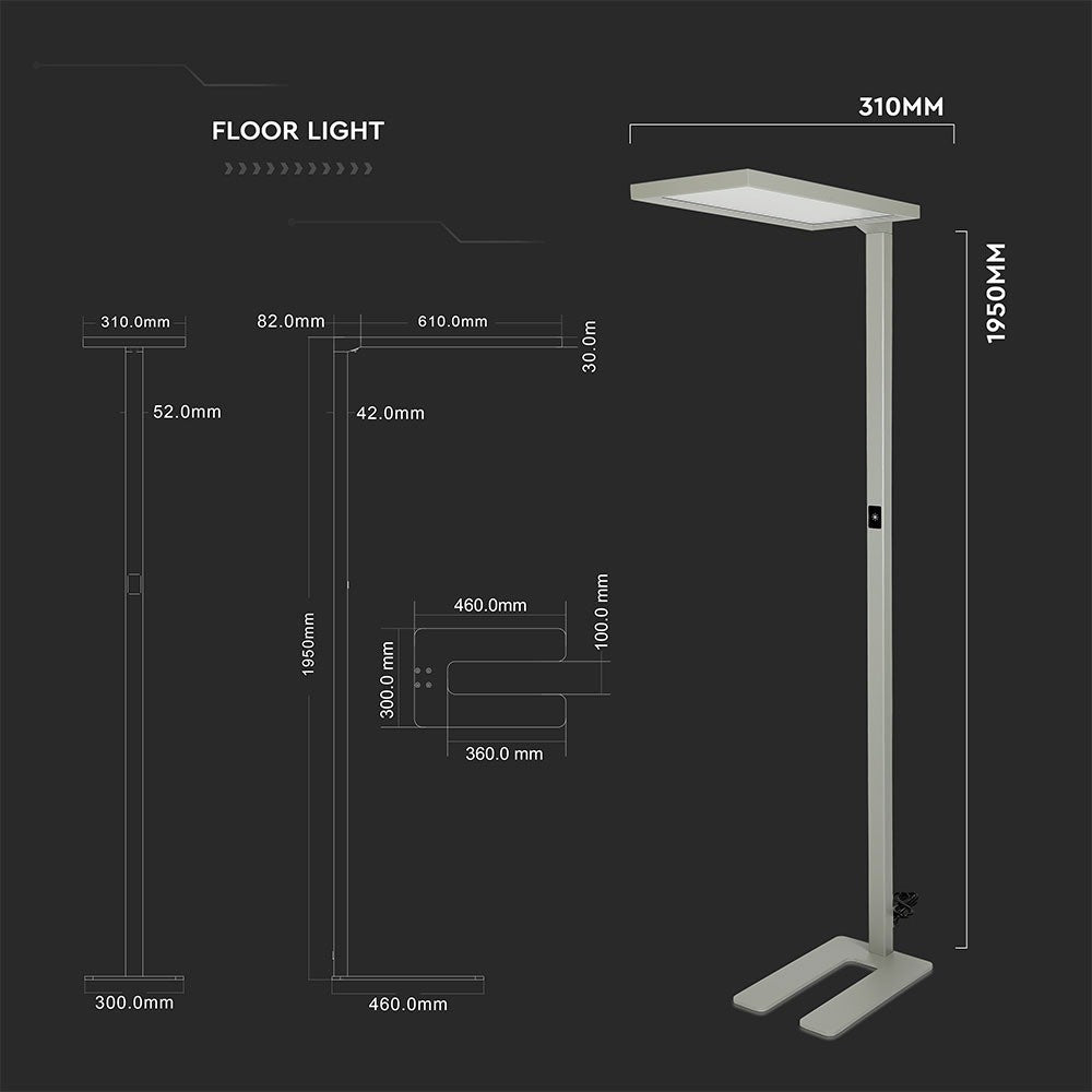 80W Lampa podłogowa LED/ Ściemnianie dotykiem / Barwa:4000K / Obudowa: Srebrna