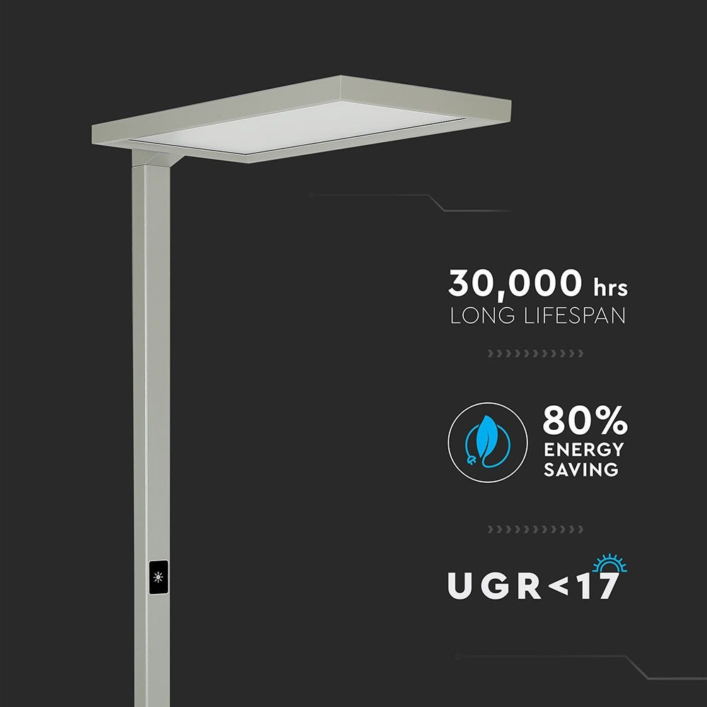 80W Lampa podłogowa LED/ Ściemnianie dotykiem / Barwa:4000K / Obudowa: Srebrna