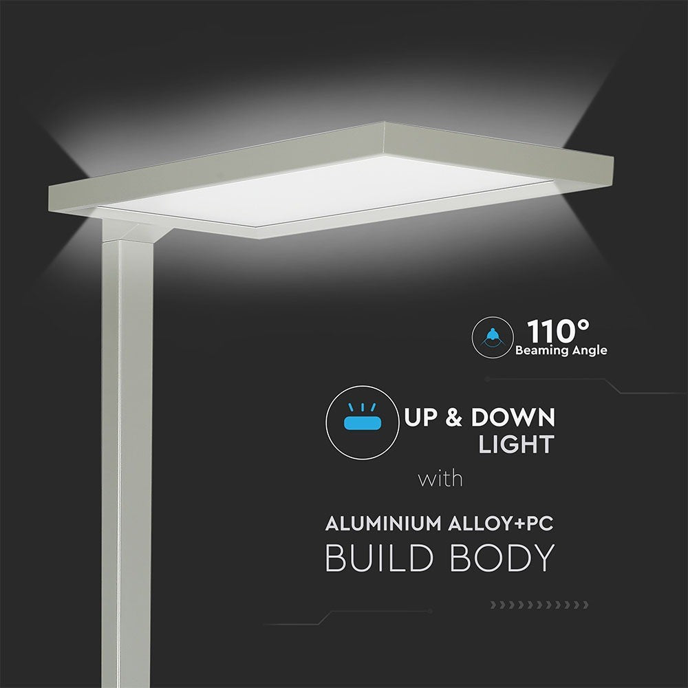 80W Lampa podłogowa LED/ Ściemnianie dotykiem / Barwa:4000K / Obudowa: Srebrna
