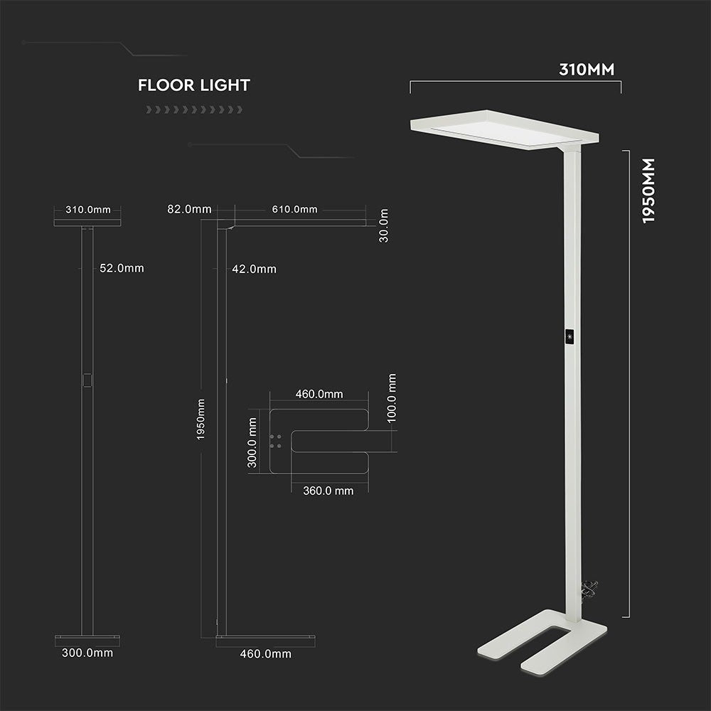 80W Lampa podłogowa LED/ Ściemnianie dotykiem / Barwa:4000K / Obudowa: Biała