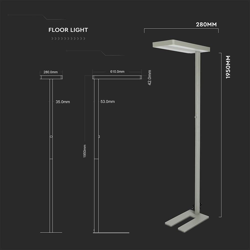 80W Lampa podłogowa LED/ Ściemnianie pokrętłem / Barwa:4000K / Obudowa: Srebrna