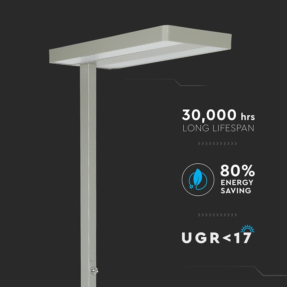 80W Lampa podłogowa LED/ Ściemnianie pokrętłem / Barwa:4000K / Obudowa: Srebrna