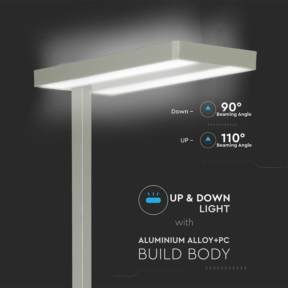 80W Lampa podłogowa LED/ Ściemnianie pokrętłem / Barwa:4000K / Obudowa: Srebrna
