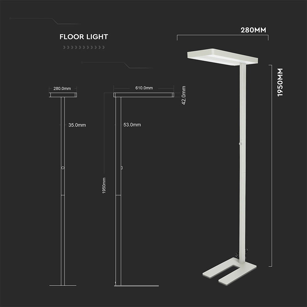 80W Lampa podłogowa LED/ Ściemnianie pokrętłem / Barwa:4000K / Obudowa: Biała