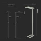 80W Lampa podłogowa LED/ Ściemnianie pokrętłem / Barwa:4000K / Obudowa: Srebrna