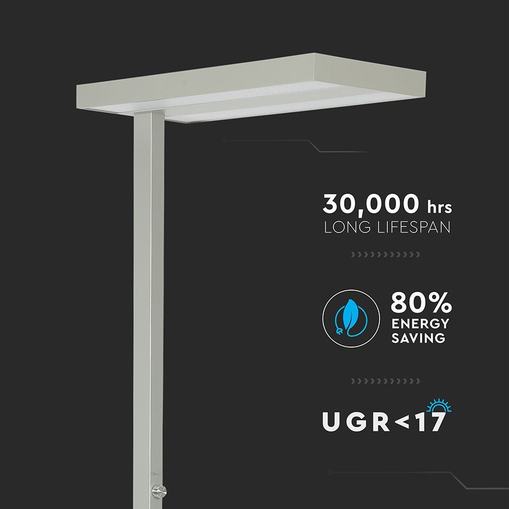 80W Lampa podłogowa LED/ Ściemnianie pokrętłem / Barwa:4000K / Obudowa: Srebrna