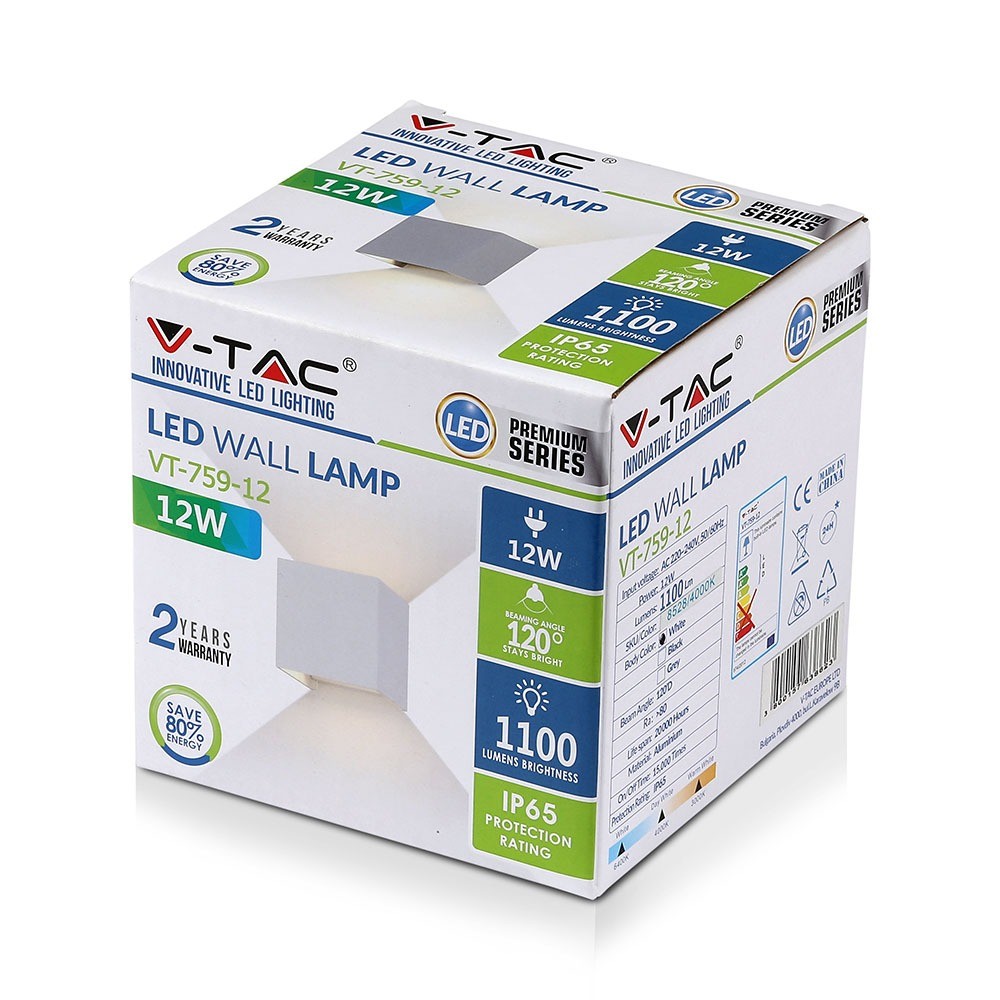 12W Kinkiet kwadratowy LED / CHIP BRIDGELUX / Barwa:4000K / Biały