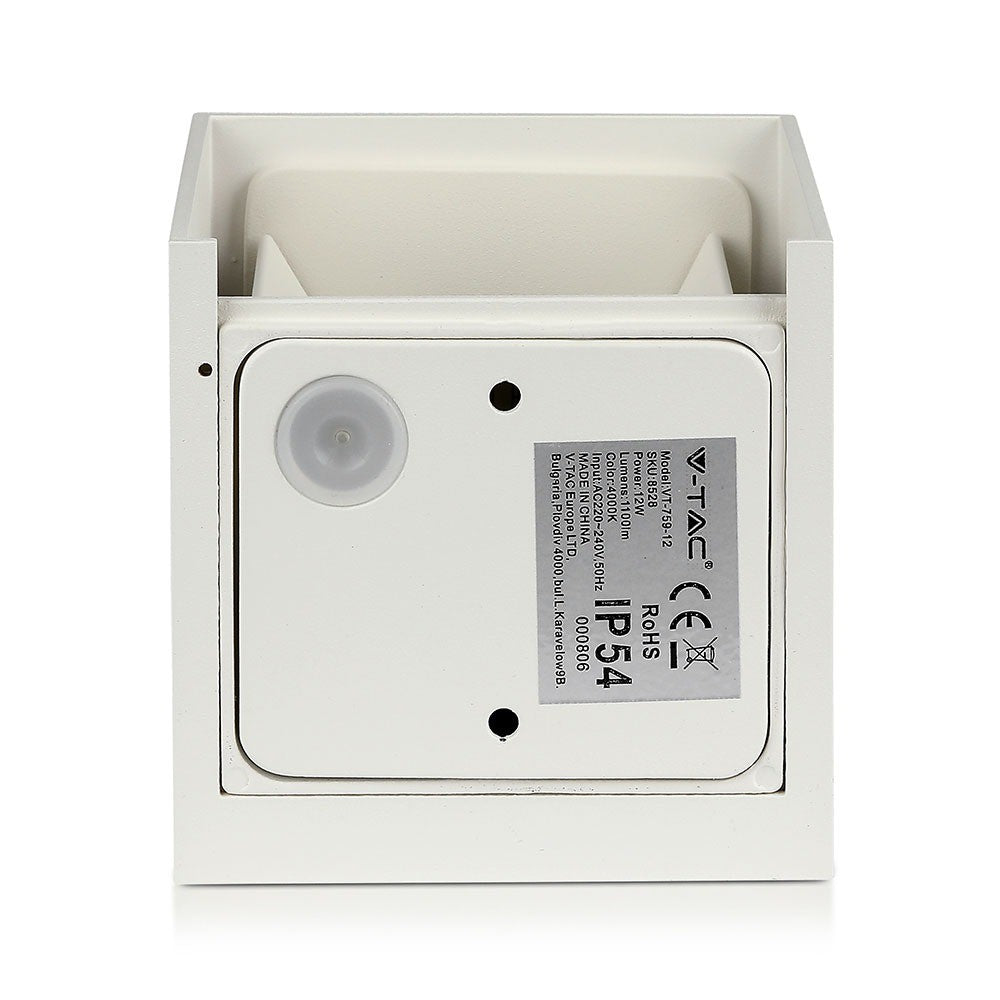 12W Kinkiet kwadratowy LED / CHIP BRIDGELUX / Barwa:4000K / Biały