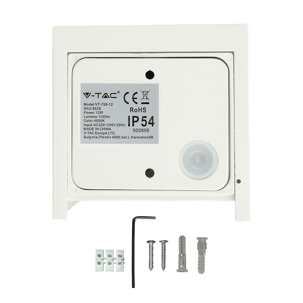12W Kinkiet kwadratowy LED / CHIP BRIDGELUX / Barwa:4000K / Biały