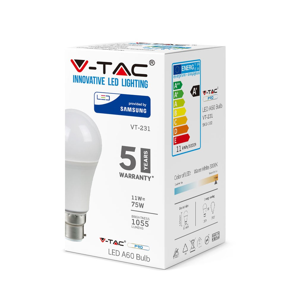 11W A60 Żarówka LED / Chip SAMSUNG / Barwa:6400K / Trzonek:B22