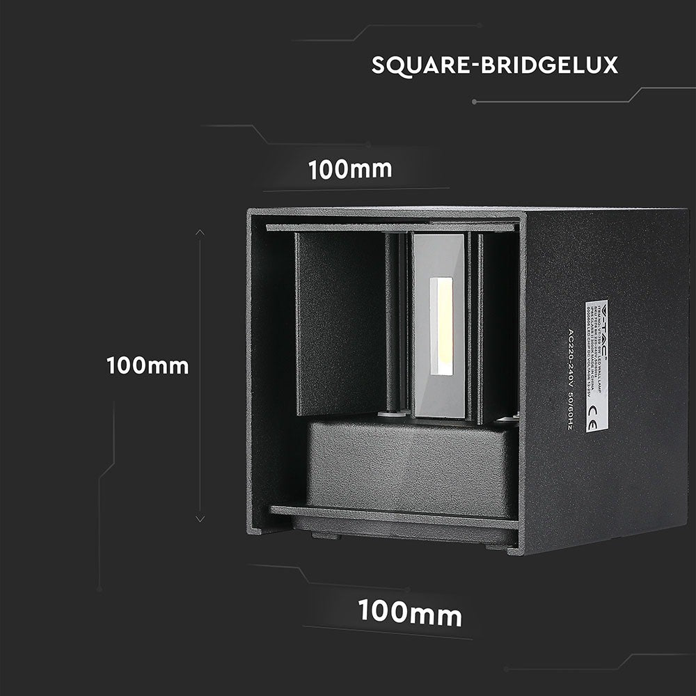 12W Kinkiet kwadratowy LED / CHIP BRIDGELUX / Barwa:4000K / Czarny