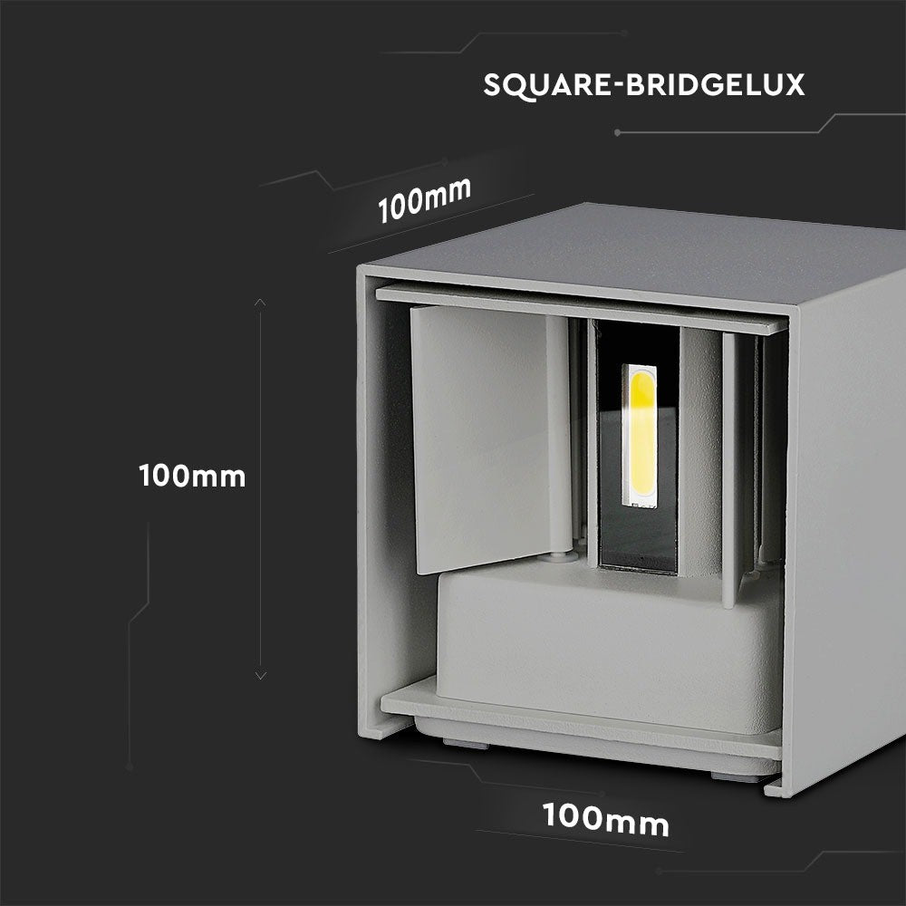 12W Kinkiet kwadratowy LED / CHIP BRIDGELUX / Barwa:4000K / Szary